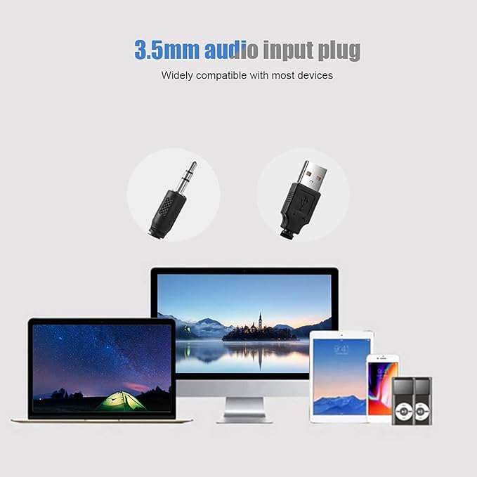 V-196 Computer Sound Bar White USB Powered 3.5mm Input 2.0 Channel Stereo Soundbar with Volume Knob and Blue LED Breathing Light