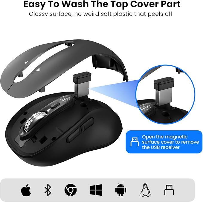 Wireless Bluetooth MouseMulti Device Ergo Computer MousesMetal 4-Way Super Scrolling± 3200 DPI10 ButtonsPlug&ampPlayQuietRechargeableUSB Cordless Mice for LaptopTabletMaciPadPCPhone (Gre