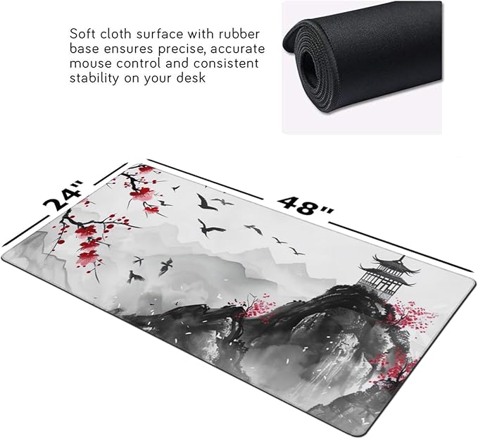 3XL Extended Gaming Mouse Pad -Watercolor Cherry Blossom 24x48 Inch Mouse Mats Desk PadLarge Desk MatExtended Keyboard Mousepad with Non-Slip Base and Stitched Edge for Home Office