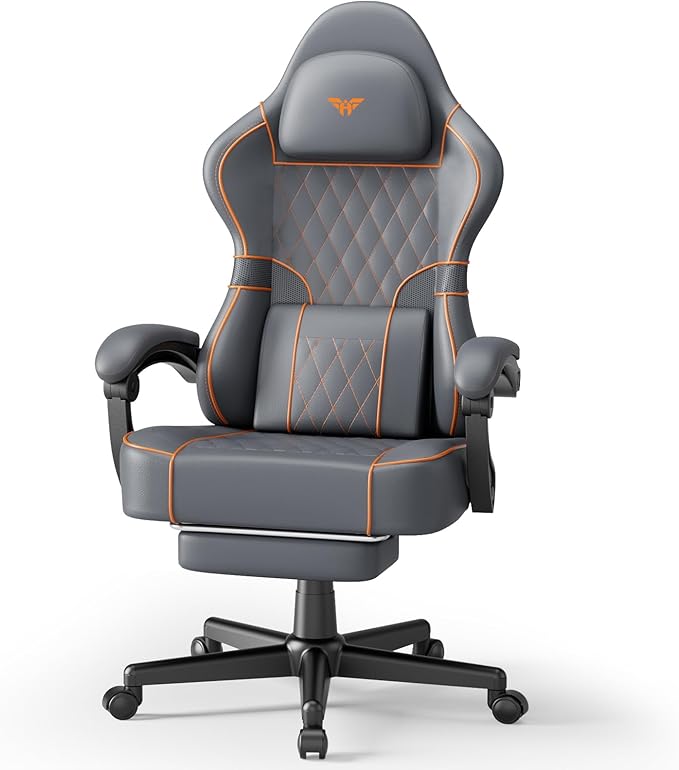 Huracan Ergonomic Gaming Chairs with Footrest Adjustable Video Game Chairs with Massage Lumbar for Adults Reclining Racing Computer Chair with Spring Cushion Extended Seat for Home Office Video Game
