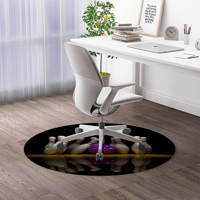 Multicolor PU Leather Gaming Chair Mat Round Floor Mats Bowling Party Blue Abstract Ball Office Chair Computer Gaming Desk Mat for Rolling Chair Non-Slip Gaming Rug Abstract Colorful Diameter 35.4 in