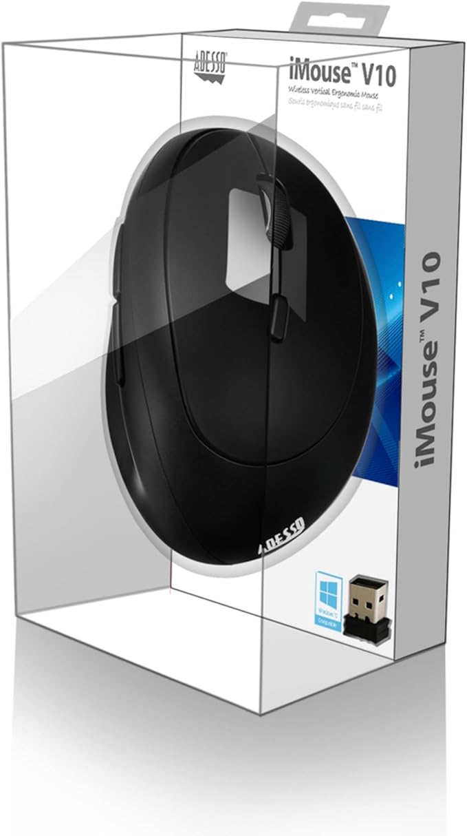 Adesso iMouse V10 Wireless Vertical Ergonomic Mini Mouse iMouse V10-2.4GHz 800/1200/1600 DPI Ergo Mice with 6 Buttons