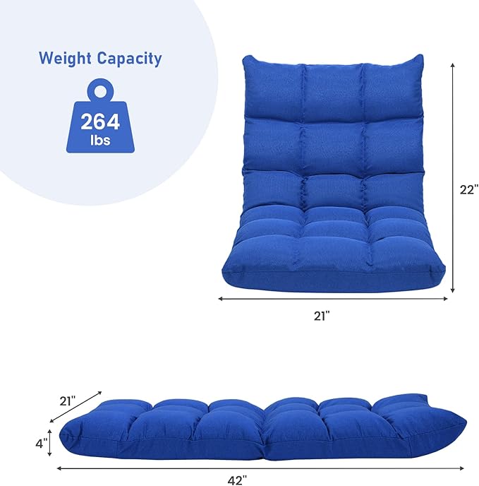 MAT EXPERT 14-Position Floor Chair Floor Gaming Chair w/Resilience Sponge Alloy Steel Frame Padded Bed Couch Recliner Floor Chair with Back Support for Reading Meditating (Blue)