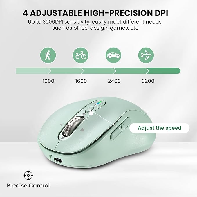 Wireless Bluetooth Mouse for LaptopUSB+BT×2Quiet Ergo Computer MousesMetal 4-Way Super Scrolling± 3200 DPIRechargeable10 ButtonPlug&ampPlayMulti Device Cordless Mice for iPadTabletMacPC(Gr