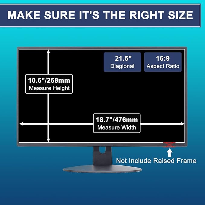 21.5 Anti Blue Light Anti Glare Screen Protector for Dell/HP/Acer/ViewSonic/ASUS/Aoc/Samsung/Sceptre/LG Diagonal 21.5 16:9 Standard/Curved Monitor &ampTouchscreen Protection Eyes (18.75x10.55 /W