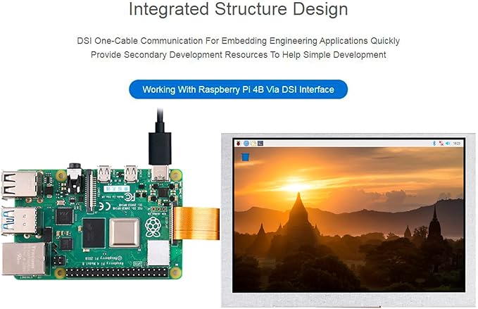 5inch DSI LCD Display 800 x 480 IPS Screen Thin and Light Design 160°Viewing Angle Adjustable Brightness Via Software for Raspberry Pi 4B/3B+/3A+/3B/2B/B+/A+ Compute Module 4/3/3+ (No Touch)