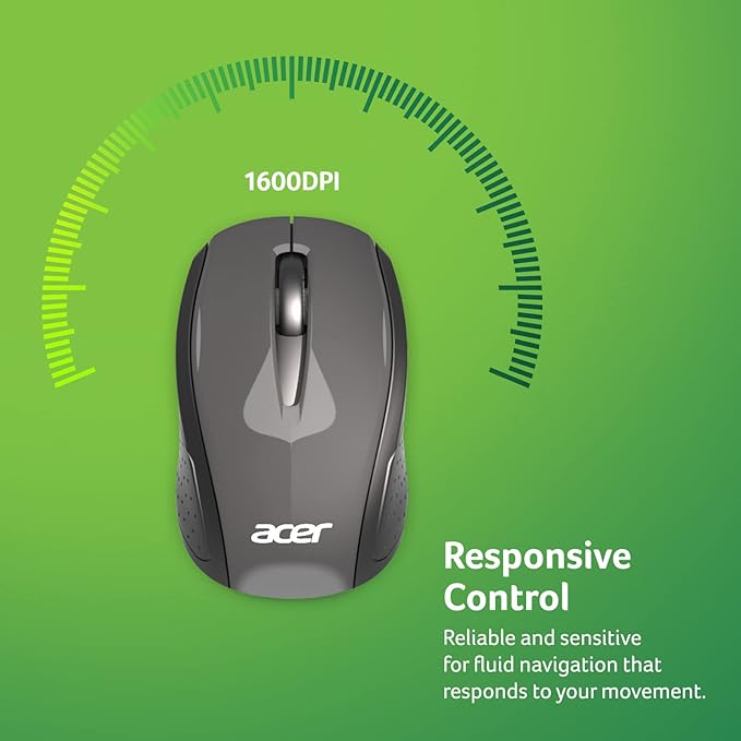 Acer RF Wireless Mouse (Gray/Black) Works with Chromebook with USB Plug and Play for Right/Left Handed Users (for Chromebooks Windows PC &amp Mac)