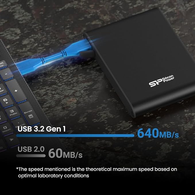 Silicon Power 1TB Rugged Portable External Hard Drive Armor A80 Waterproof USB 3.0 for PC Mac Xbox and PS4 Blue