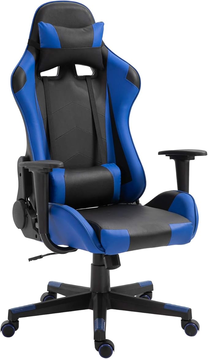 DIKEP Gaming Chair PC Computer Chair with Footrest and Lumbar Support PU Leather Headrest and Height Adjustable Ergonomic Reclining Chair w/ 360° Swivel Seat for Office and Home - Black &amp Blue