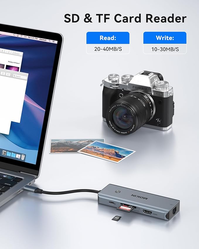 USB C Hub for MacBook Pro/AirMac Dongle with 3 USB PortUSB C to HDMI USB C to RJ45 EthernetMOKiN 8 in 1 USB C to HDMI Adapter100W PD Charging USB C to SD/TF Card Reader USB C Hub