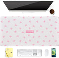 Cute Pink Bow Extended Gaming Keyboard Mouse Pad Non-Slip White Leather Home Office Desk Mat Protector Laptop Desk Pad Writing Pad