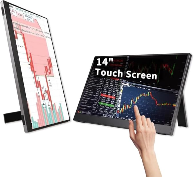 QQU 14 Portable Monitor Touchscreen 1920 * 1200P IPS/HDR Laptop Screen Extender Ultra-Slim Travel Monitor with Kickstand &amp Speakers HDMI USB C External Monitors for Laptop PC Phone Computer PS