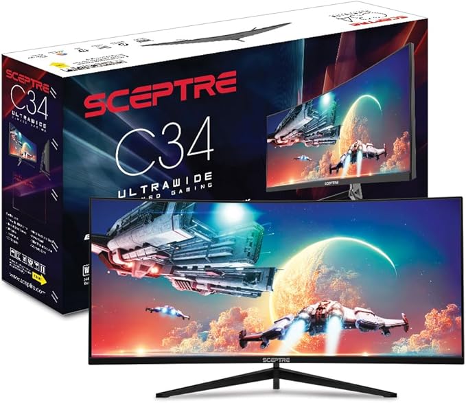 34-Inch Curved Ultrawide WQHD Gaming Monitor 3440 x 1440 R1500 up to 180Hz DisplayPort x2 99% sRGB 1ms Machine Black 2025 (C345B Series)