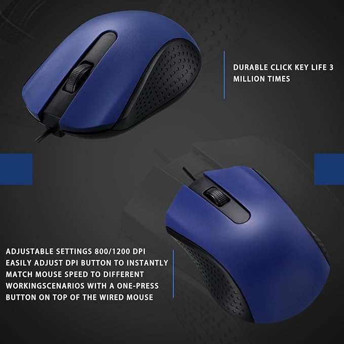 Hoteam 12 Pcs Blue Wired Computer Mouse Bulk Cord USB Computer Mice Ergonomic Wired Mouse for Pcs Computers Laptops Gaming Office Home Supplies