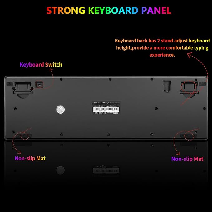 Wireless RGB Gaming Keyboard and Mouse - Rechargeable RGB BacklitLong Battery LifeMechanical Feel7 Color Gaming Mouse for PC Game and Work