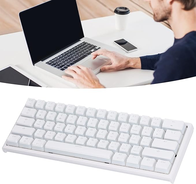 Mini Mechanical Gaming Keyboard Backlight Ergonomic Game Keyboard with Long Type C USB Cable Easy to Carry for PC/  Typist Travel(white2)