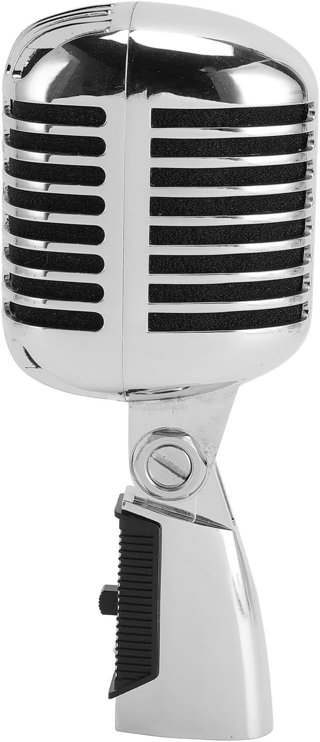 Sonew Vintage Dynamic Microphone with Cardioid Pickup Retro Zinc Alloy Mic for Stage Performances Studio Recordings &amp Live Singing Microphone with Stand (#2)
