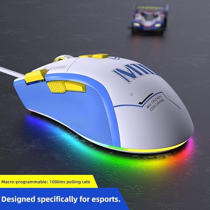 Wire Gaming Mouse Ergonomic RGB Mouse Programmable Gaming Mouse USB-C 7200 DPI Plug Play High-Precision Optical Sensor 8 Programmable Buttons Gaming Mice for PC &amp Laptop White