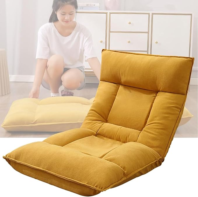 BTZHY Floor Chair Folding Floor Chair with Back Support - Multi-Level Adjustment for Men and Women - Single Sofa Folding Floor Chair(Yellow)