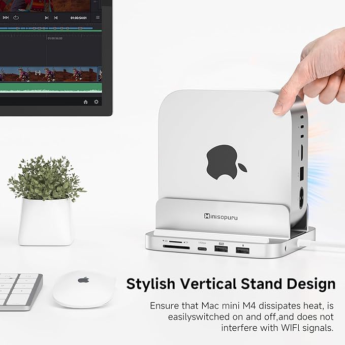Minisopuru MINI218B PRO Mac mini M4 Dock with 8TB M.2 NVMe SSD Enclosure10Gbps USB C/A Mac mini M4 Accessories 8 in 1 All Aluminum Vertical Stand USB C Hub for Mac mini M4/M4 Pro 2024