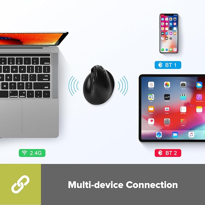DELUX Wireless Ergonomic Mouse Vertical Mouse for Small Hand Silent Click Ergonomic Mouse Up to 4000 DPI 6 Buttons BT 5.0/2.4G Dual Mode for Carpal Tunnel for Laptop/PC (M618MINI DB-Black)