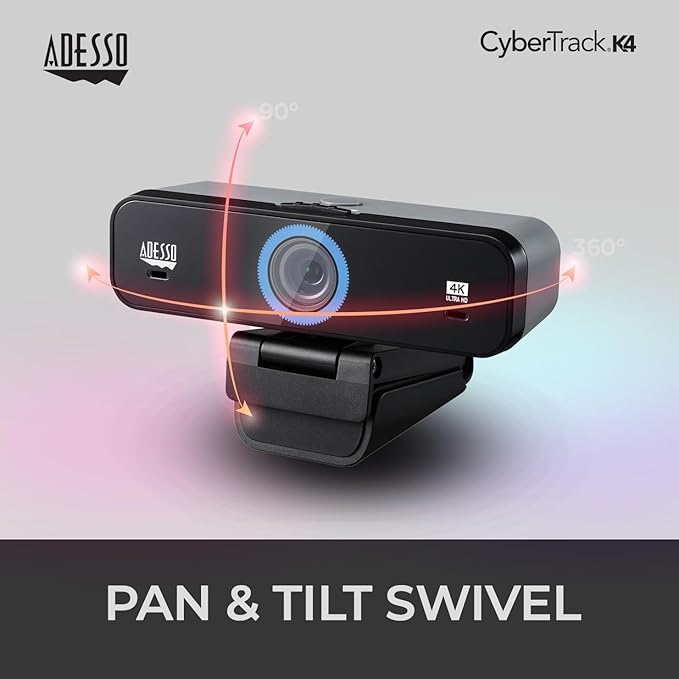 Adesso CyberTrack K4 4K Ultra HD Fixed Focus USB Webcam with Adjustable Field of View Angle Built-in Dual Microphones Privacy Audio/Video Switch &amp Tripod Mount