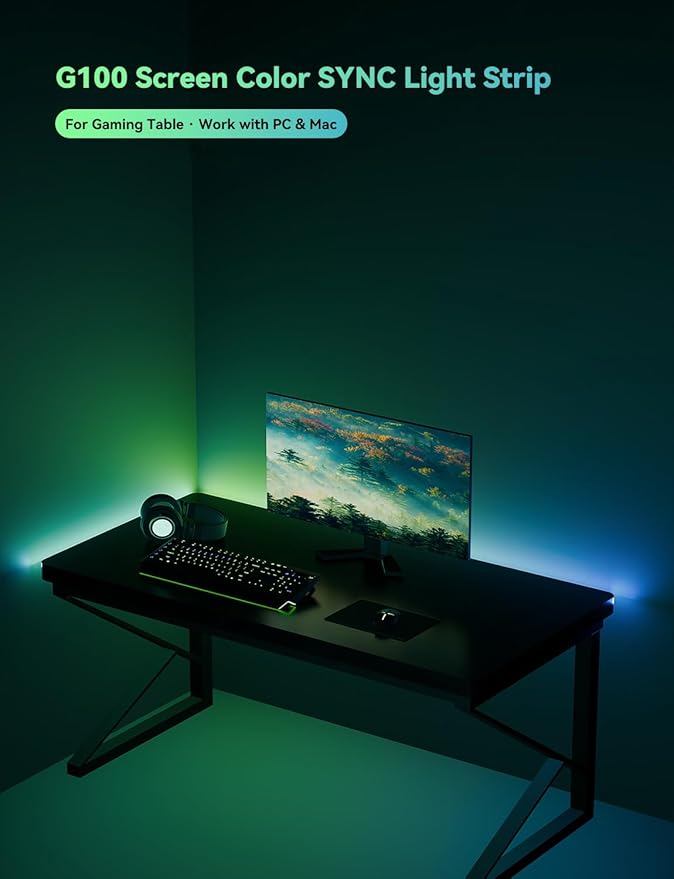 RGB Backlight for PC &amp Mac LED Strip Light Sync with Screen Color or Music Stick to The Edge of Your Desk LEDs for Desk Gaming USB Port Software Control 7.88ft / 2.4m