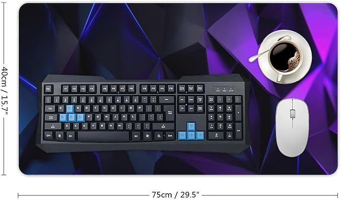 Geometric Neon Blue Purple Gaming Mouse Pad Non-Slip Rubber Base XXL Mousepad with Stitched EdgesWaterproof Washable Mouse Mat for Desk Home Office Gaming 29.5x16