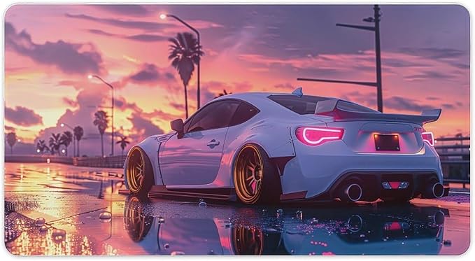 JDM Car Modified BRZ Sunset Large Gaming Mouse Pads Non-Slip Rubber Base Desk Mat Laptop Computer Accessories Supplies Writing Pad for Office Home 40X75cm