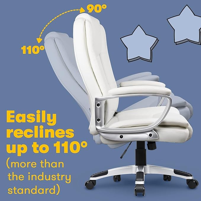 OFIKA Home Office Chair 400LBS Big and Tall Chair Heavy Duty Design Ergonomic High Back Cushion Lumbar Back Support Computer Desk Chair Adjustable Executive Leather Chair with Armrest
