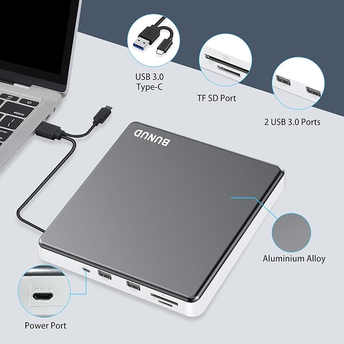 External DVD Drive USB C Superdrive for Apple USB 3.0 DVD Burner Reader for Mac Portable CD +/-RW Drive External DVD Player for Laptop MacBook Windows 11 10 PC Linux OS