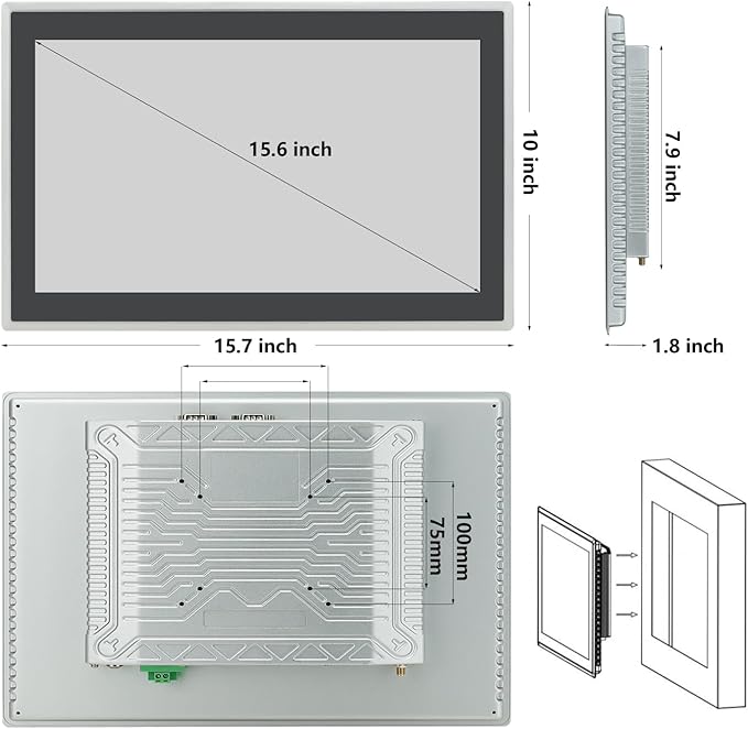 15.6 inch Android 12 Industrial Embedded Interactive Touchscreen Monitor Capacitive Multi-Touch Tablet with Front IP65 Monitor RAM 8G &amp ROM 128G WiFi &amp BT HD-MI-Out &amp USB Ports