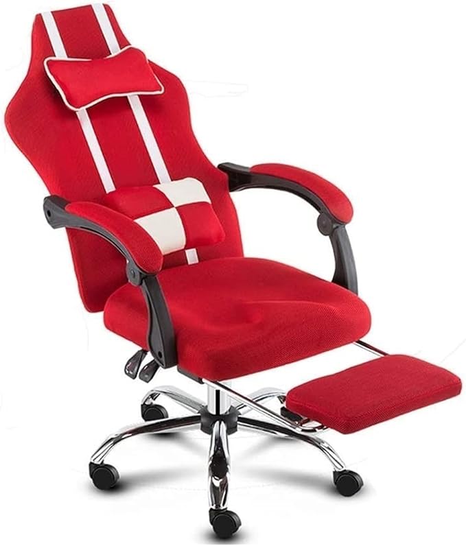 Chair Computer Chair Lift Swivel Chair Office Chair High Back Reclining Chair with Footstool Ergonomic Gaming Chair (Color : Red)