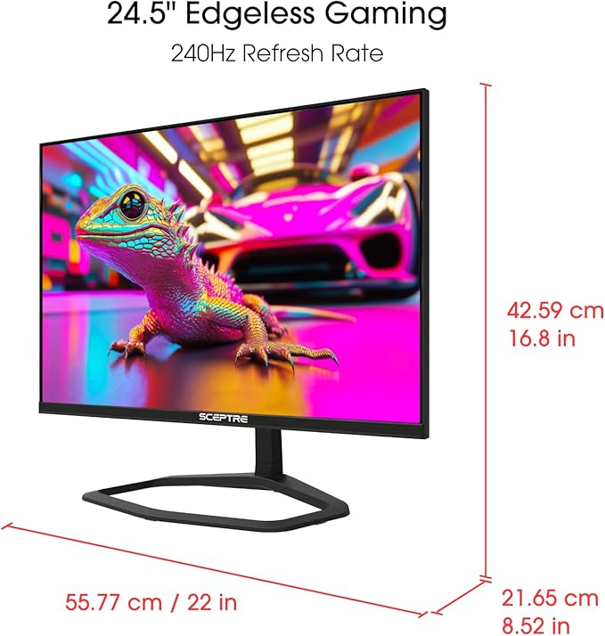 New! Sceptre 24.5-inch Gaming Monitor 240Hz 1ms DisplayPort x2 HDMI x2 100% sRGB AMD FreeSync Premium Build-in Speakers Machine Black 2026 (E255B-FWD240 Series)