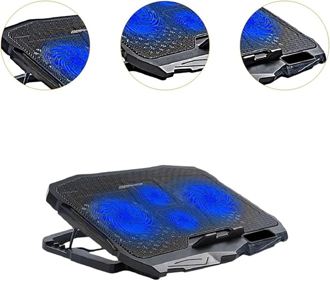 1Pc Laptop Fan Cooling Pad with Big Fans Portable Laptop Cooling Fan with 2 in 1 USB Port Blue LED Light Adjustable Stand Pad(with 4 Fans)