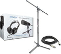 Zoom ZDM-1 Podcast Microphone Pack with On-Stage Stands MS7701B Tripod Mic Stand and XLR Cable