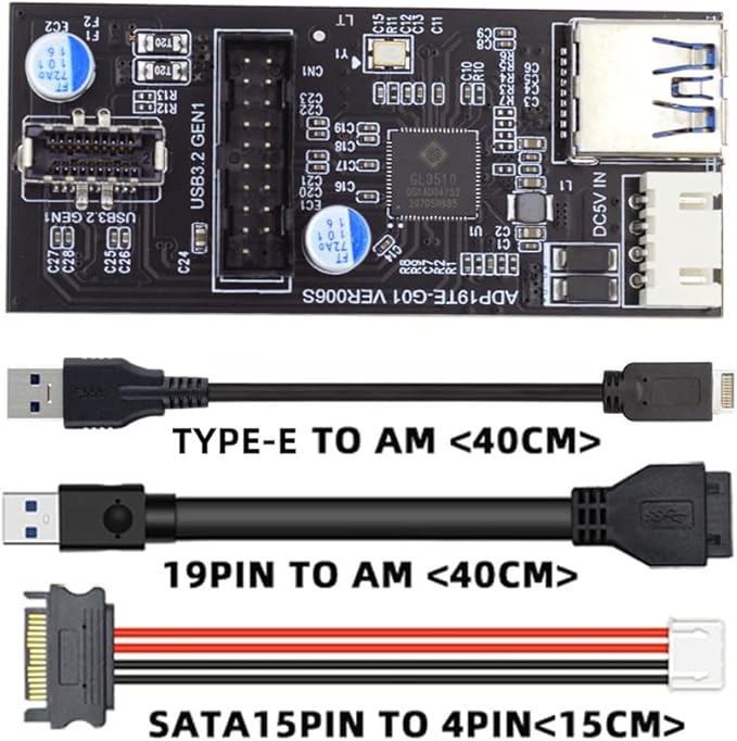 xiwai USB 3.0 19/20Pin &amp Type-E Female Header Splitter to Dual Type-E &amp USB 3.0 20Pin Outputs 5Gbps Black 11cm Cable PC Adapter