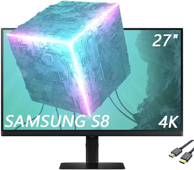 Samsung 27 ViewFinity S8 Series 4K UHD(3840 x 2160) Monitor 60Hz 5ms HDR10 DisplayPort HDMI USB Height Adjustable Stand Black with HDMI Cable