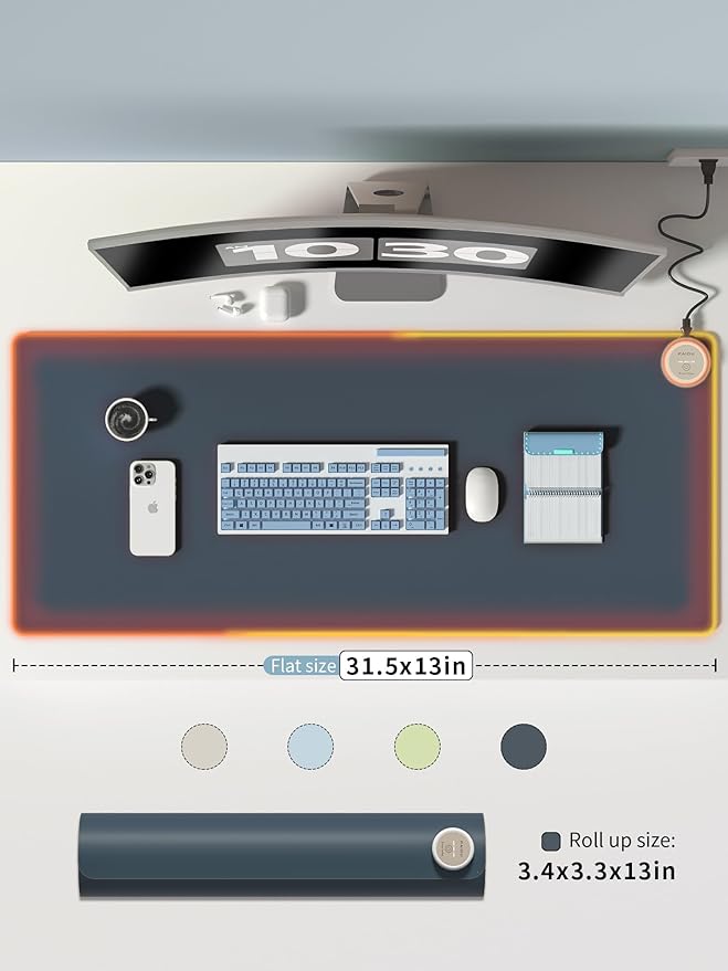 Heated Mouse Pad Hand Warmers Electric Warm Office Desk Mat 31.5 x 13 3 Control Levels Temperature 3 Hours Auto Shut-Off Suitable for Home/Offices Computer Keyboard Pads (Navy Blue)