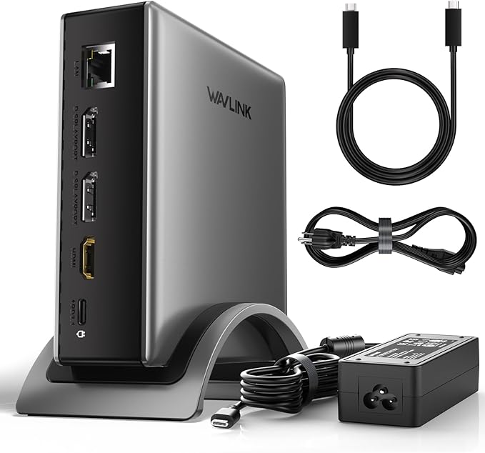 USB C Docking Station PD3.1 Docking Station 3 Monitors with 2* DP + HDMISingle 4K@144Hz140W Charger USB-C 10Gbps 2* USB-A 5Gbps Gigabit Ethernet Audio/Mic for WindowsDellHPLenovo