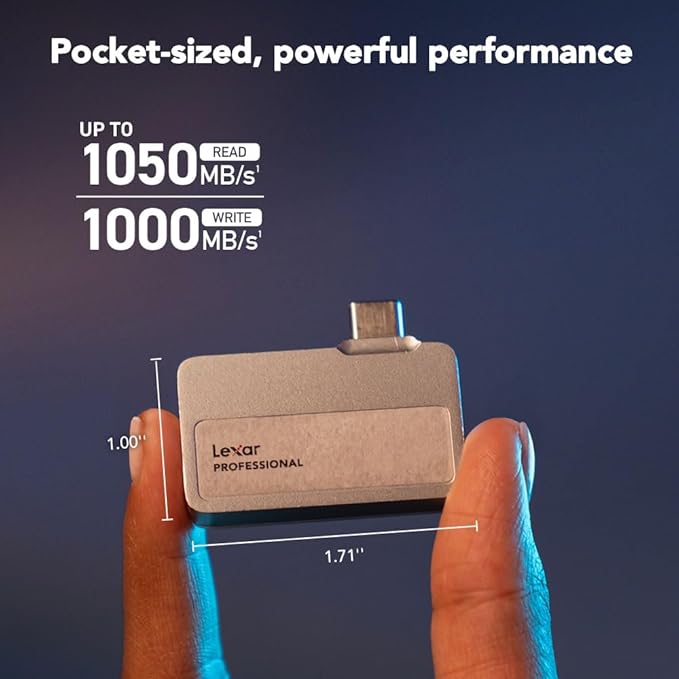 Lexar 2TB Professional Go Portable SSD Supports Apple 4K 60fps ProRes Up to 1050MB/s USB 3.2 Gen 2 Rugged IP65 Ultracompact Compatible w/iPhone 15/16 (Not 17) External SSD (LSL400X002T-RNSNU)