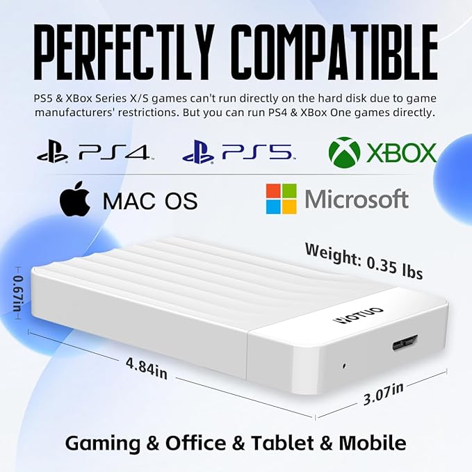 Portable External Hard Drive Storage Expansion Mobile HDD USB 3.0 for PC Mac Desktop Laptop PS4 Xbox One X/S Xbox 360 Office &amp Game (White 320GB)