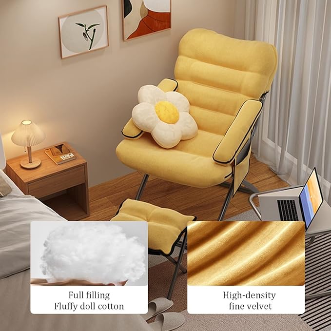 YCKEGEW Lazy Chair IndoorLounge Chair Living RoomFolding Armcharir with Footrests and PillowUpholstered Recliner SleeperReading Gaming Chair (Color : Light Gray)