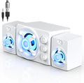 D-208 Computer Speakers with Subwoofer 2.1 Hi-Fi PC Speakers System with RGB Lighting  Enhanced Bass Plug and Play USB/USB-C Powered and 3.5mm Aux in for Desktop Monitor Laptop Tablet (White)