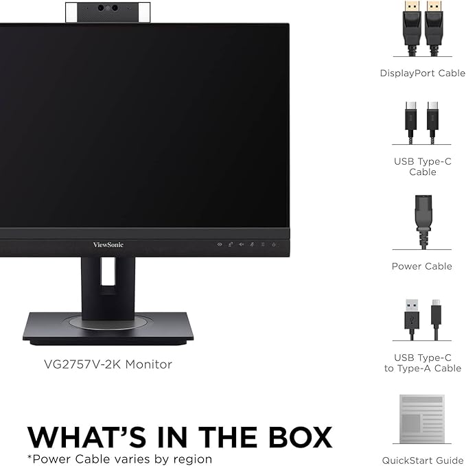 ViewSonic VG2757V-2K 27 Inch 1440p Video Conferencing Docking Monitor with Windows Hello Compatible IR Webcam Advanced Ergonomics and 90W USB C for Home and Office