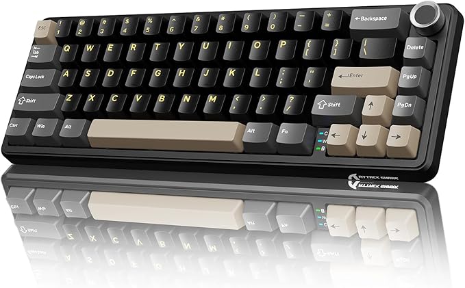 ATTACK SHARK X66 Wireless Mechanical Gaming Keyboard with KnobTri Mode USB-C/BT5.0/2.4G Gasket Mounted 60% RGB Gaming Keyboard 66KeysPBT Keycap Hot Swappable Custom Strawberry Switch(Star Black)