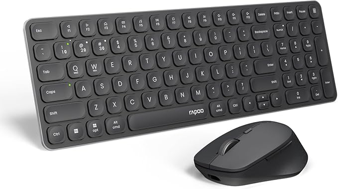 Rapoo Wireless Keyboard and Mouse Combo Blade-Series E9310M 99-Key Ultra-Thin Keyboard and M300G Silent Mouse Support 4 Devices Quiet Compact Battery Powered for Windows/Mac/Linux/Chrome