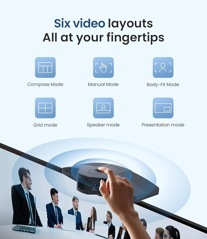 Enther&ampMAXHUB Intelligent 180° Panoramic 4K Huddle Room Video Camera - Inclusive Video Conferencing Camera with Full Room Coverage - Easy to Set Up Wide Angle Webcam for Business &amp Distance Le