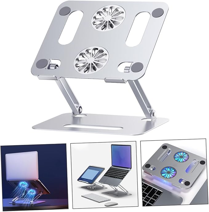 NUOBESTY Laptop Cooling Pad for Laptops Under Adjustable Aluminum Alloy Stand with Dual Cooling Fans for Enhanced Airflow and Ergonomic Support