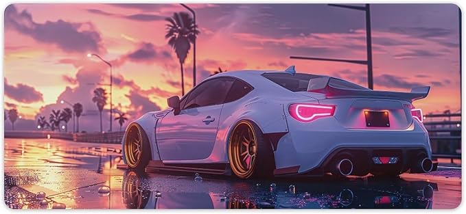 JDM Car Modified BRZ Sunset Large Gaming Mouse Pads Non-Slip Rubber Base Desk Mat Laptop Computer Accessories Supplies Writing Pad for Office Home 40x90cm